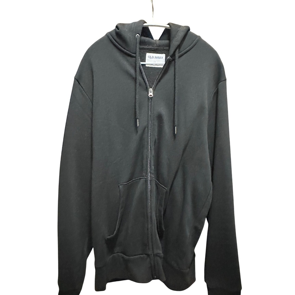 Old Navy Mens Full Zip Hoodie Black Fleece‎ Lined Sweatshirt Large